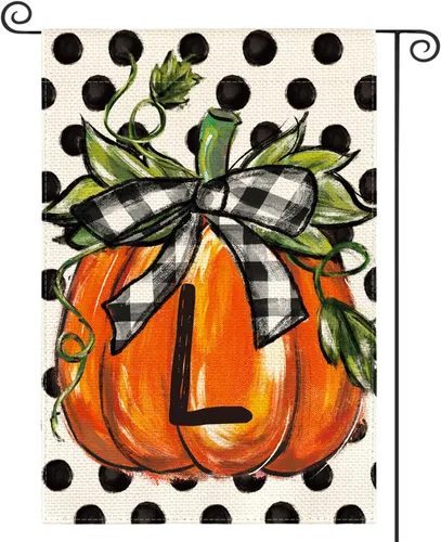 Miniatura 35 de AVOIN colorlife Bandera de jardín con monograma de otoño con letra G, diseño de calabaza, de 12 x 18 pulgadas, doble cara exterior, pequeña