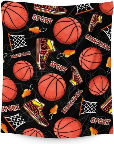 Miniatura 9 de Mantas de baloncesto – Manta suave y mullida para niños – Manta pequeña de 30 x 40 pulgadas para sala de estar y oficina – Manta deportiva negra