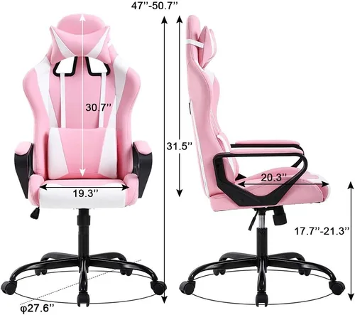 Miniatura 2 de HHS Silla rosa para videojuegos, silla de escritorio para computadora de masaje, sillas de videojuegos, silla ergonómica de carreras con soporte