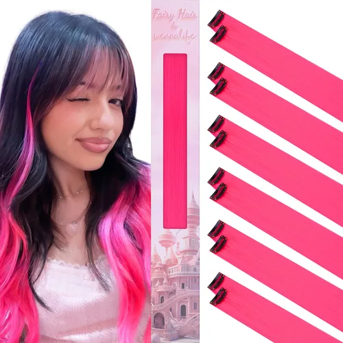 Miniatura 58 de Wennalife 12 piezas de extensiones de cabello azul con clip, extensiones de cabello con clip de colores para niños, pinzas de cabello arcoíris