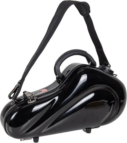 Crossrock Pro-Grade - Estuche curvo para saxofón soprano | Negro brillante, cerradura TSA, protección de élite, correas de mochila desmontables,