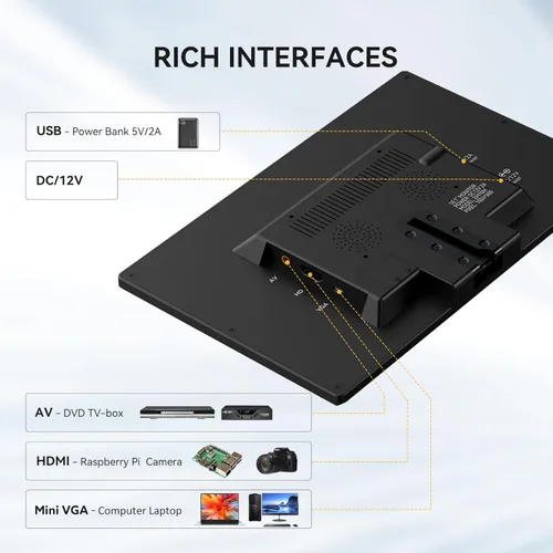 Miniatura 4 de Eyoyo Monitor Mini de 10 Pulgadas - Pantalla Pequeña de Computadora 1024x600 con Entrada HDMI Mini-VGA AV USB para Seguridad, LCD PC, Hogar