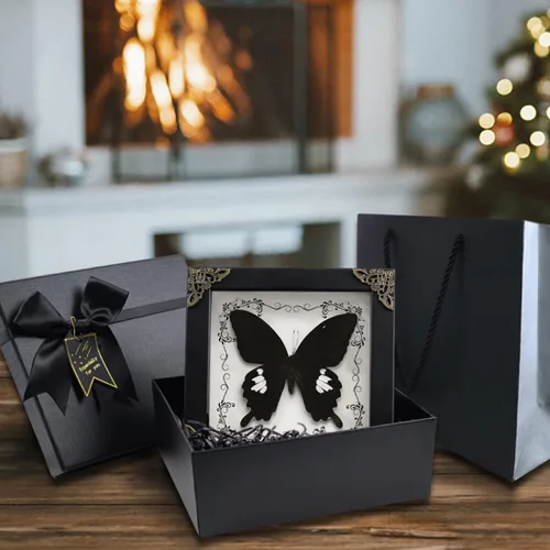 Miniatura 2 de Taxidermia de mariposa enmarcada, exhibición de muestras con marco de madera, arte de pared de caja de sombra (mariposa fénix), negro, 6.69 x 6.69