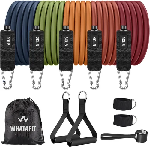 Miniatura 20 de WHATAFIT Bandas de resistencia, bandas de ejercicio, bandas de resistencia para entrenamiento, bandas de entrenamiento con asas para hombres y Multi