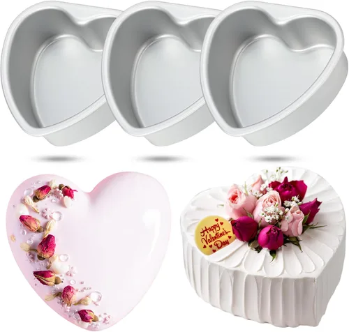 Miniatura 8 de Mifoci 3 moldes de aluminio con forma de corazón para tartas, molde para hornear en forma de corazón, para bricolaje, cocina, boda, fiesta