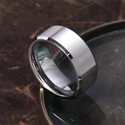 Miniatura 96 de King Will Anillo de boda de tungsteno para hombre, disponible en 15/64 a 25/64 de pulgada (6 a 10 mm), negro/plata, acabado mate, borde pulido