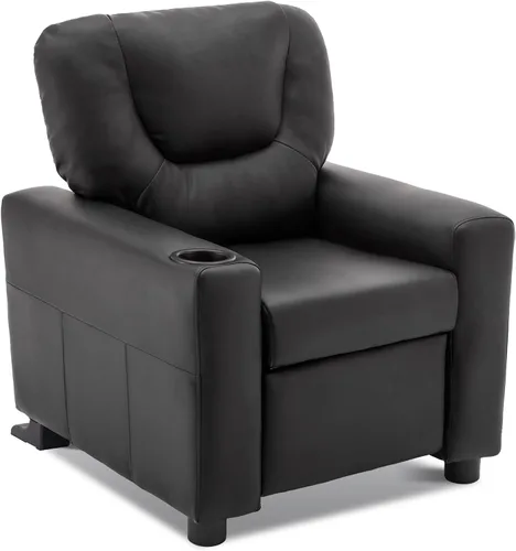 MCombo Silla reclinable infantil con portavasos para niños y niñas, sofá con reposabrazos y soporte para tazas para niños pequeños, piel sintética