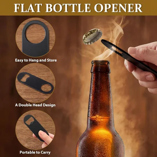 Miniatura 3 de Remerry Abrebotellas plano de acero inoxidable a granel 3.4 x 1.3 pulgadas, llave de cerveza, lata de soda, mini velocidad para cocina, bar o Negro