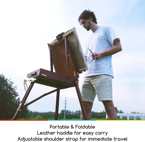 Miniatura 6 de MEEDEN Caballete francés, caballete de plein air, caballetes de arte para pintar para adultos, caballetes de viaje, caballete de artista portátil