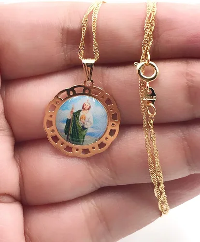 Miniatura 6 de SIFRIMANIA Medalla Religiosa Católica Chapada en Oro con Cadena Espiral para Niños y Mujeres