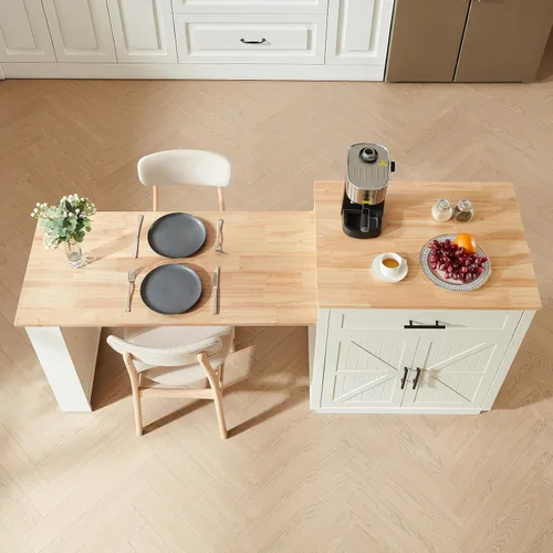 Miniatura 7 de ONBRILL Islas de cocina de 76 pulgadas con mesa de comedor extensible, mesa de isla de 2-6 para cocina, mesa de cocina móvil con almacenamiento