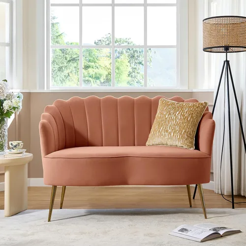 Miniatura 41 de HULALA HOME Silla decorativa moderna de terciopelo con respaldo en forma de concha, bonito sillón para sala de estar, dormitorio con patas doradas