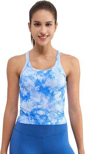 Miniatura 64 de sphinx cat - Camiseta corta de entrenamiento para mujer, camiseta sin mangas, acanalada, con espalda cruzada y brasier integrado