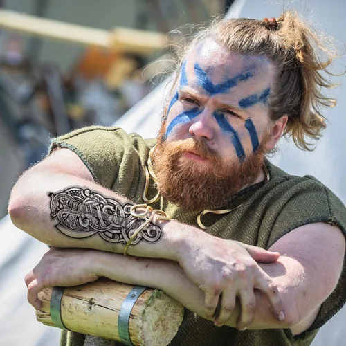 Miniatura 3 de 2 tatuajes temporales con hacha vikinga, dragón, nórdico, palo negro, tribal, bárbaro, celta, guerrero, en el cuerpo, pegatina de transferencia