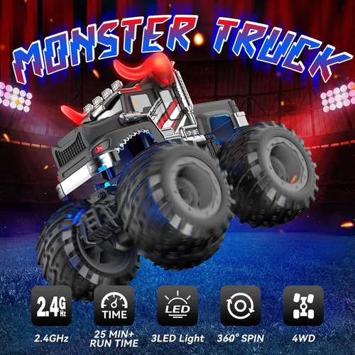 Miniatura 2 de AUUGUU Auto a control remoto, juguetes de camiones monstruos de 2.4 GHz con spray ligero, regalo de cumpleaños para niños de 3, 4, 5, 6, 7, 8, autos