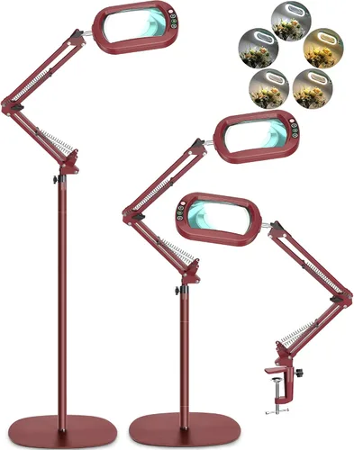 Miniatura 10 de Lupa grande 12X con luz y soporte, cristal real, 5 modos de color, lámpara de pie LED regulable sin escalones, brazo oscilante, 3 en 1, lupa