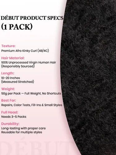 Miniatura 3 de Extensiones de cabello 100% humano afro a granel 100% humano, 3 paquetes de 5.29 oz de cabello rizado afro apretado a granel para hacer/reparar