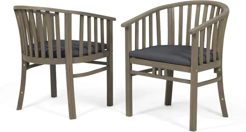 Miniatura 10 de Great Deal Furniture Nola - Sillas de comedor de madera para exteriores con cojines (juego de 2), acabado crema y teca, (309261)