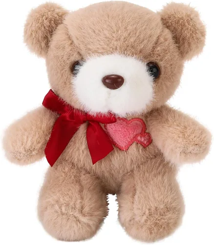 Miniatura 8 de Oso de peluche de 11.9 cm con corazón y corbata de lazo bordada, oso de peluche rosa en forma de corazón para novia, novio (marrón)