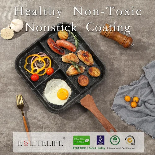 Miniatura 3 de Eslite Life Parrilla, sartén antiadherente dividida de 11 pulgadas para cocinar en interiores, versátil 3-en-1 de inducción, sartén grande