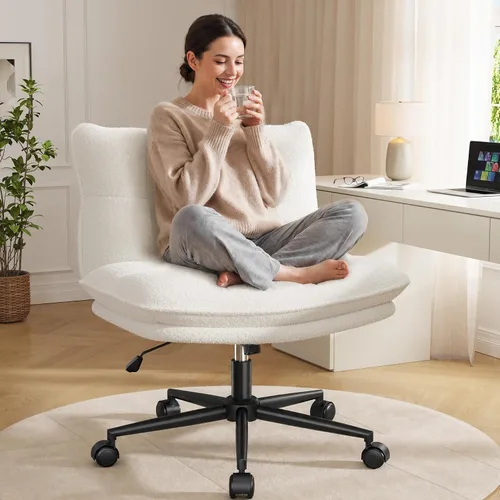 DurayLoly - Silla cruzada sin brazos con asiento de 27.6 pulgadas de ancho para sentarse con patas cruzadas, silla de escritorio reclinable de forro