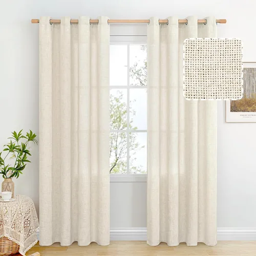 Miniatura 130 de BGment Cortinas de Lino Beige de 63 Pulgadas de Largo 2 Paneles - Tratamientos para Ventanas con Textura de Arpillera Filtrantes de Luz Cortinas