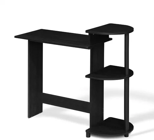 Miniatura 5 de Furinno - Escritorio compacto para computadora con estantes, Tablero de partículas, Americano/Negro
