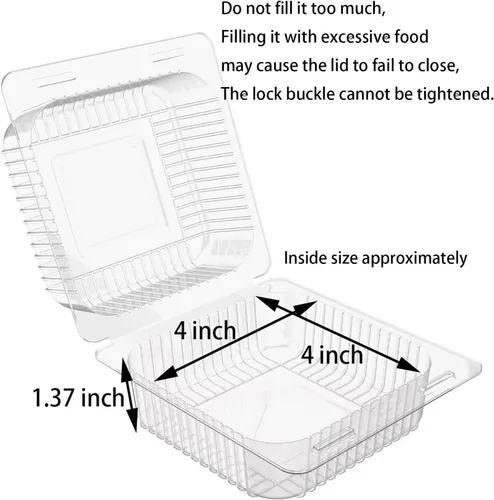 Miniatura 3 de 100 Piezas Recipientes de Plástico Transparente para Llevar, Recipiente Desechable Tipo Almeja para Postres con Tapa, para Ensaladas, Pasta