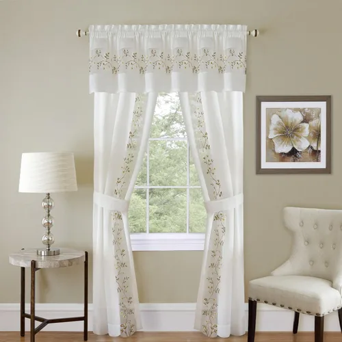 Miniatura 2 de PowerSellerUSA Juego de 5 cortinas semitransparentes para ventana filtrantes de luz, incluye paneles divididos, cenefa y alzapaños: 55 x 63