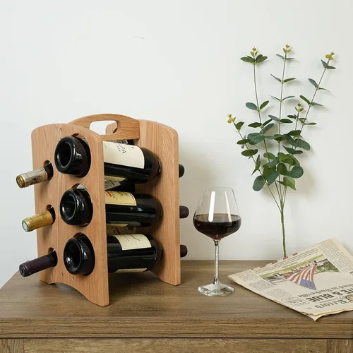 Miniatura 2 de CONSDAN Estante de vino, encimera de estantes de vino, soporte para botellas de vino de roble cultivado en Estados Unidos, soporte de soporte