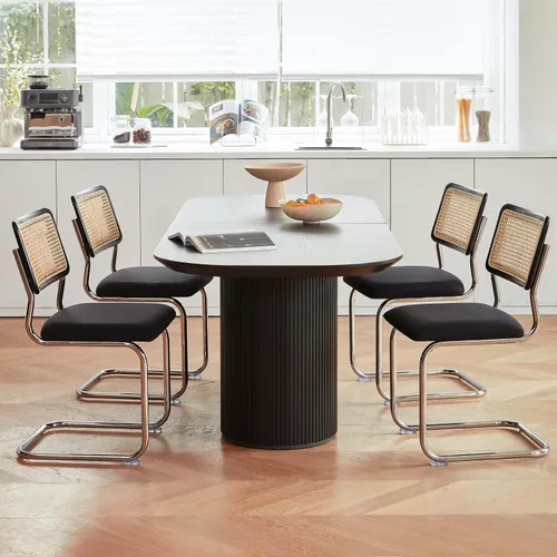 Miniatura 7 de GrandNoor Juego de 2 sillas de comedor de ratán negro con cromo, sillas de cocina de madera modernas de mediados de siglo, sillas de comedor