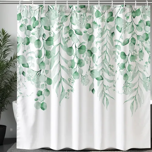 Miniatura 23 de KAIRA Cortina de ducha de eucalipto negro con diseño clásico y moderno, hojas de plantas de acuarela con diseño floral, decoración de baño, 72 x 72
