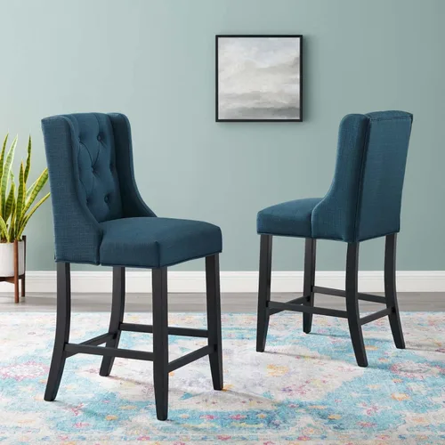 Miniatura 2 de Modway Baronet - Juego de 2 taburetes tapizados de tela con botones copetudos, color azul