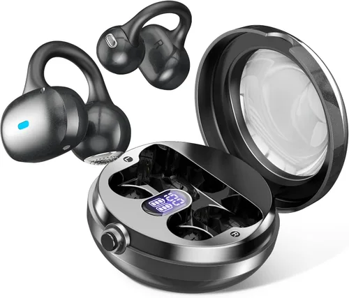 Auriculares de oreja abierta, auriculares Bluetooth 5.4 con clip, auriculares estéreo inalámbricos de 40 horas de reproducción con pantalla digital