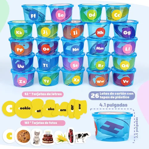 Miniatura 2 de Joyreal Juguetes de aprendizaje del alfabeto para niños pequeños – 26 clasificadores de sopa del alfabeto con 245 tarjetas flash para conciencia