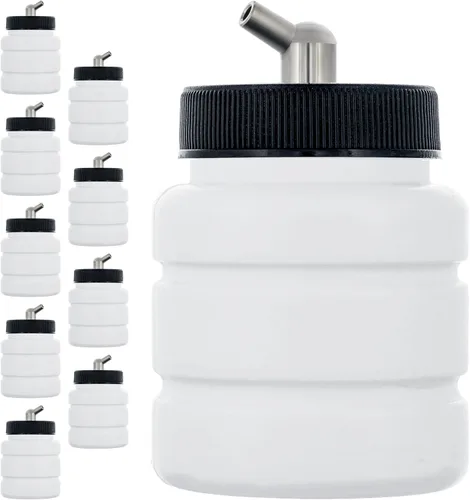 Miniatura 10 de Master Airbrush (Paquete de 10) TB-010 Botellas de vidrio vacías de 2.7 onzas (80cc) con ensamblaje de tapa adaptadora de ángulo descendente de 30°