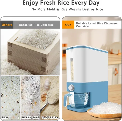 Miniatura 3 de Lenwi Dispensador de arroz de 22 a 25 libras, recipientes grandes de almacenamiento de alimentos secos de cereales con taza medidora, sin BPA