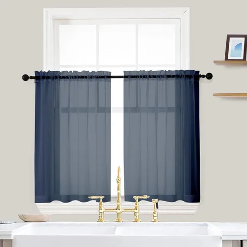 Miniatura 163 de OVZME - Cortinas traslúcidas blancas de 45 pulgadas de largo, 2 paneles, cortinas de gasa con bolsillo para barra para ventanas pequeñas, cada una