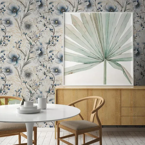 Miniatura 6 de Papel Pintado Floral Plateado Gris/Azul/Blanco Flores de Amapola de Despegar y Pegar Papel de Contacto Fácil de Despegar Papel Adhesivo para Pegar