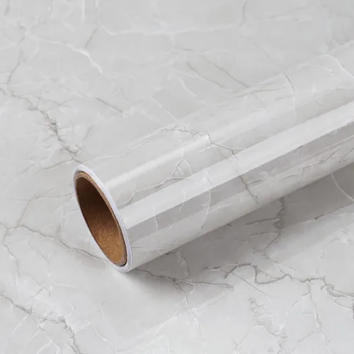 Miniatura 10 de VEELIKE Papel de contacto de mármol beige plateado brillante para encimeras de cocina, despegar y pegar, impermeable, 15.7 x 118 pulgadas, papel