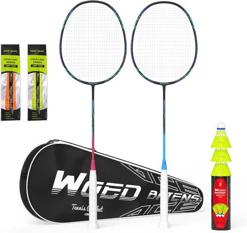 Miniatura 16 de Raquetas de bádminton profesionales de fibra de carbono para patios traseros y gimnasio 2 piezas camuflaje