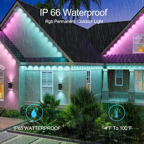 Miniatura 7 de Luz exterior permanente de 50 pies con 36 luces LED, luces de tejado inteligentes RGB que cambian de color, luces exteriores impermeables