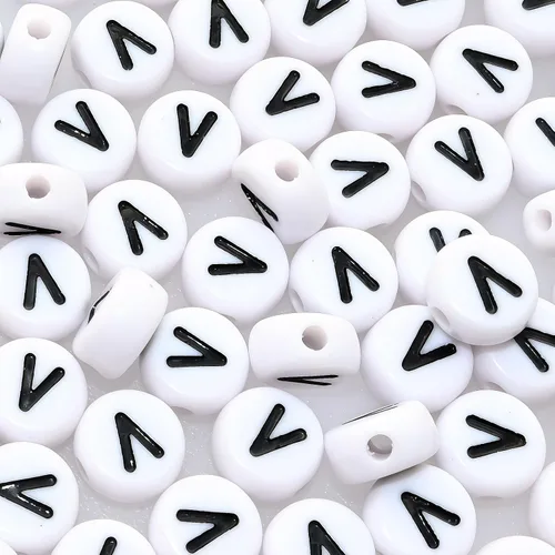Miniatura 35 de Amaney - Cuentas de vocal A, 100 piezas de 0.276 x 0.157 in, blanco, redondo, acrílico, negro, alfabeto para fabricación de joyas Black-a