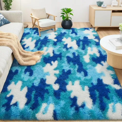 Miniatura 26 de AROGAN Alfombras de área suaves de arco iris para habitación de niñas de 6x9 pies, alfombras esponjosas de dormitorio para niñas, alfombra
