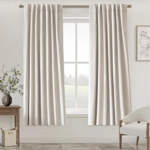 Miniatura 45 de UHITECH - Cortinas opacas beige para sala de estar, cortinas cortas de 35 pulgadas para habitación, cortinas negras para ventanas pequeñas, paneles