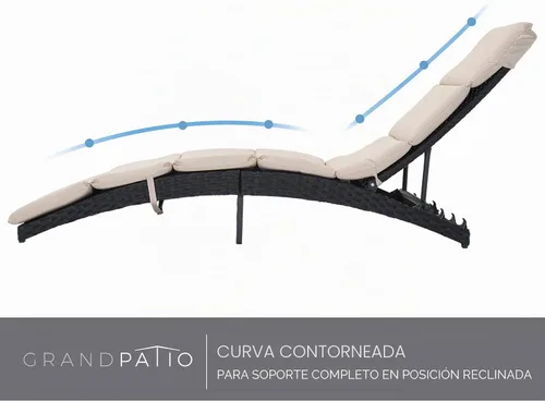 Miniatura 8 de Grand patio Sillón de mimbre para exteriores de 4 posiciones ajustable plegable de aluminio para patio, tumbona con cojín beige
