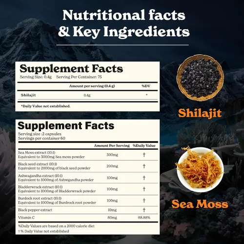 Miniatura 5 de Better Alt Shilajit - Cápsulas de resina de 1.06 oz y musgo marino Energy Duo, grado dorado Shilajit para hombres y mujeres con alta potencia