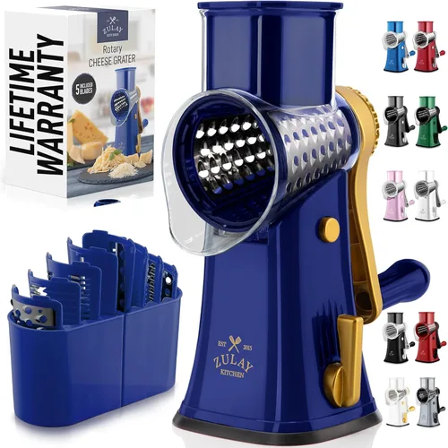 Zulay Kitchen Rallador Rotativo de Queso de 5 Cuchillas Rallador de Queso - Rallador de Queso Manual de Manivela con Succión Reforzada y 5 Tambores