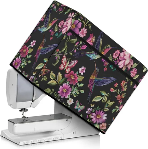 Miniatura 14 de Funda para máquina de coser de mariposas y flores con prácticos bolsillos, funda protectora con asa, para la mayoría de máquinas de coser estándar