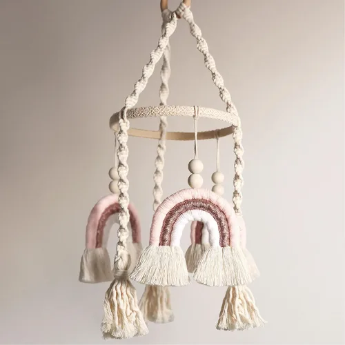Miniatura 9 de Boho Baby Macramé Rainbow Boho Mobile - Regalo de ducha para recién nacido Arco iris+pluma